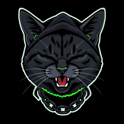 Stock Catz token 4379: Fur: Dark Slate, Eyes: Sleepy, Mouth: Screaming, Headwear: Hood Up, Accessory: Black Chain
