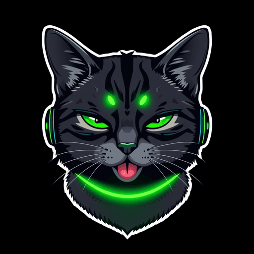 Stock Catz token 4675: Fur: Charcoal Grey, Eyes: Sleepy, Mouth: Tongue Out, Headwear: Neon Antenna Ears, Special: Screen Glow