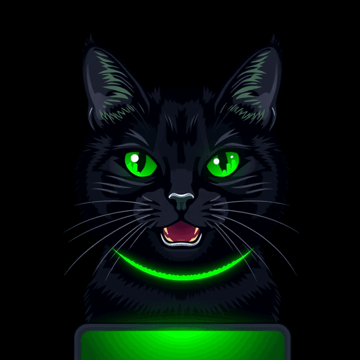 Stock Catz token 6638: Fur: Black, Eyes: Candlestick Eye, Mouth: Yawn, Headwear: Tinfoil Hat, Accessory: AirPods, Special: Screen Glow