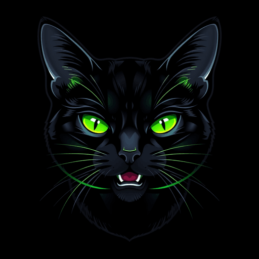 Stock Catz token 6863: Fur: Jet Black Sheen, Eyes: Wink, Mouth: Yawn, Headwear: Ticker Headband